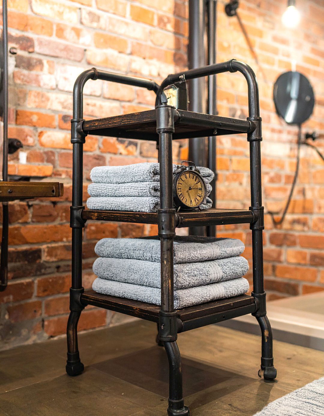 Industrial Pipe Shelf - 30 bathroom unconventional storage ideas