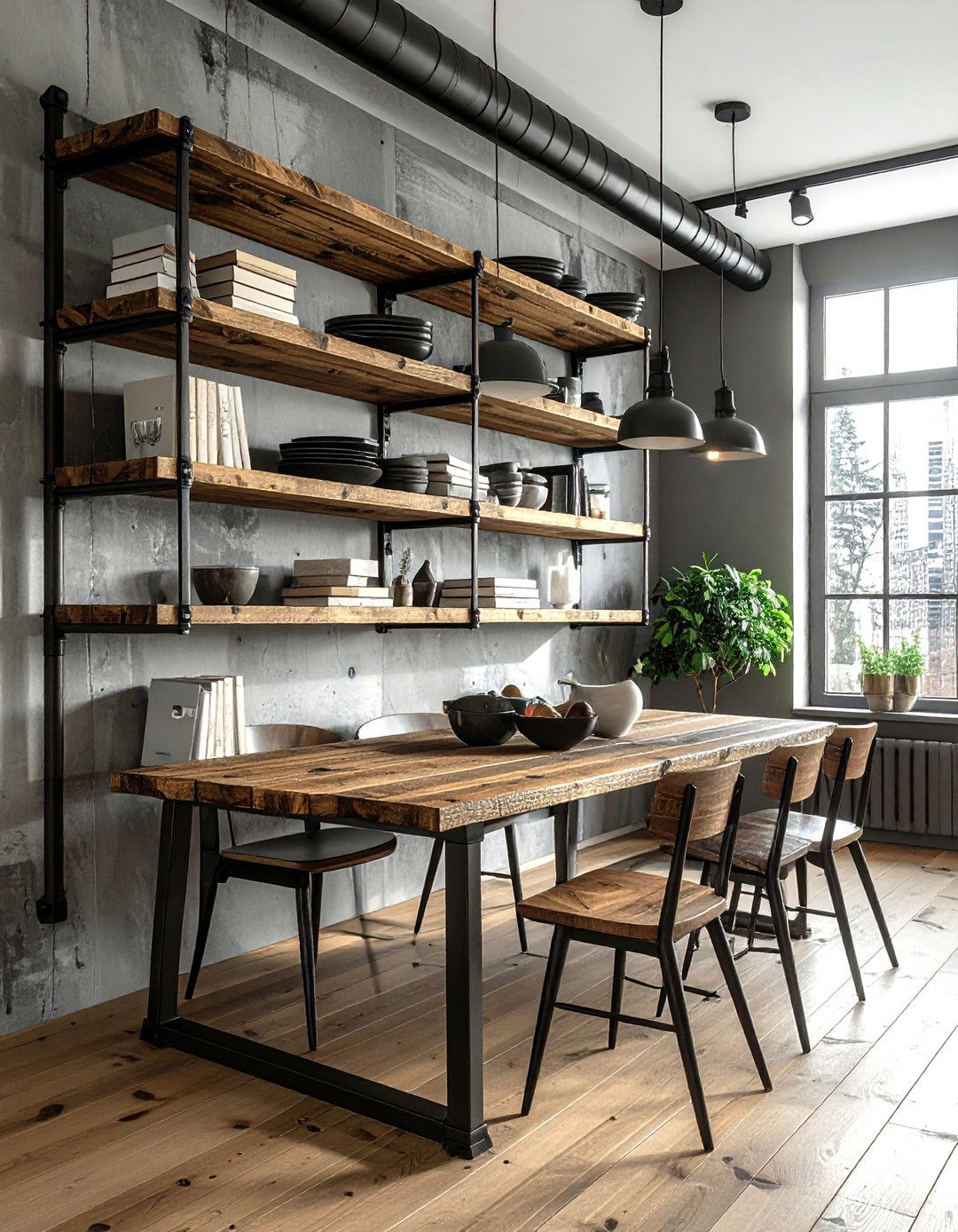 Industrial Pipe Shelf - 30 dining room hanging storage ideas