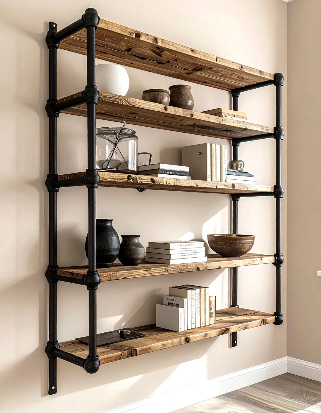 Industrial Pipe Shelves Beige Decor - 30 industrial beige living room ideas