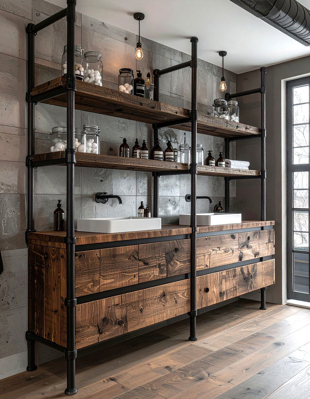 Industrial Pipe Shelving - 30 bathroom cabinet storage ideas