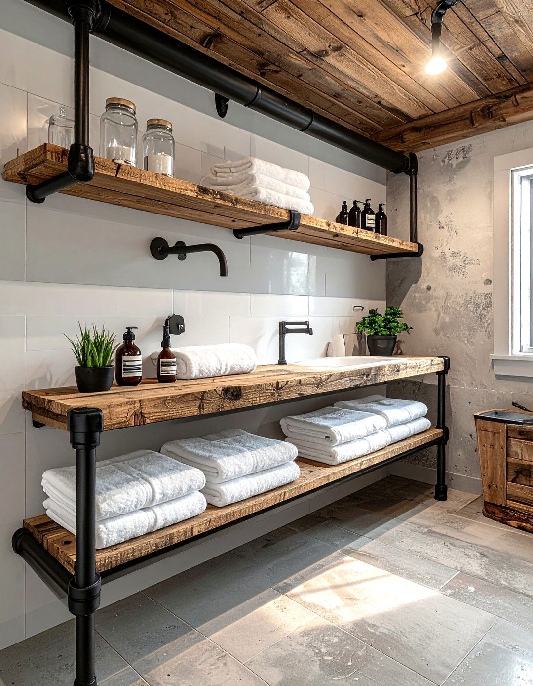 Industrial Pipe Shelving - 30 one-of-a-kind bathroom ideas
