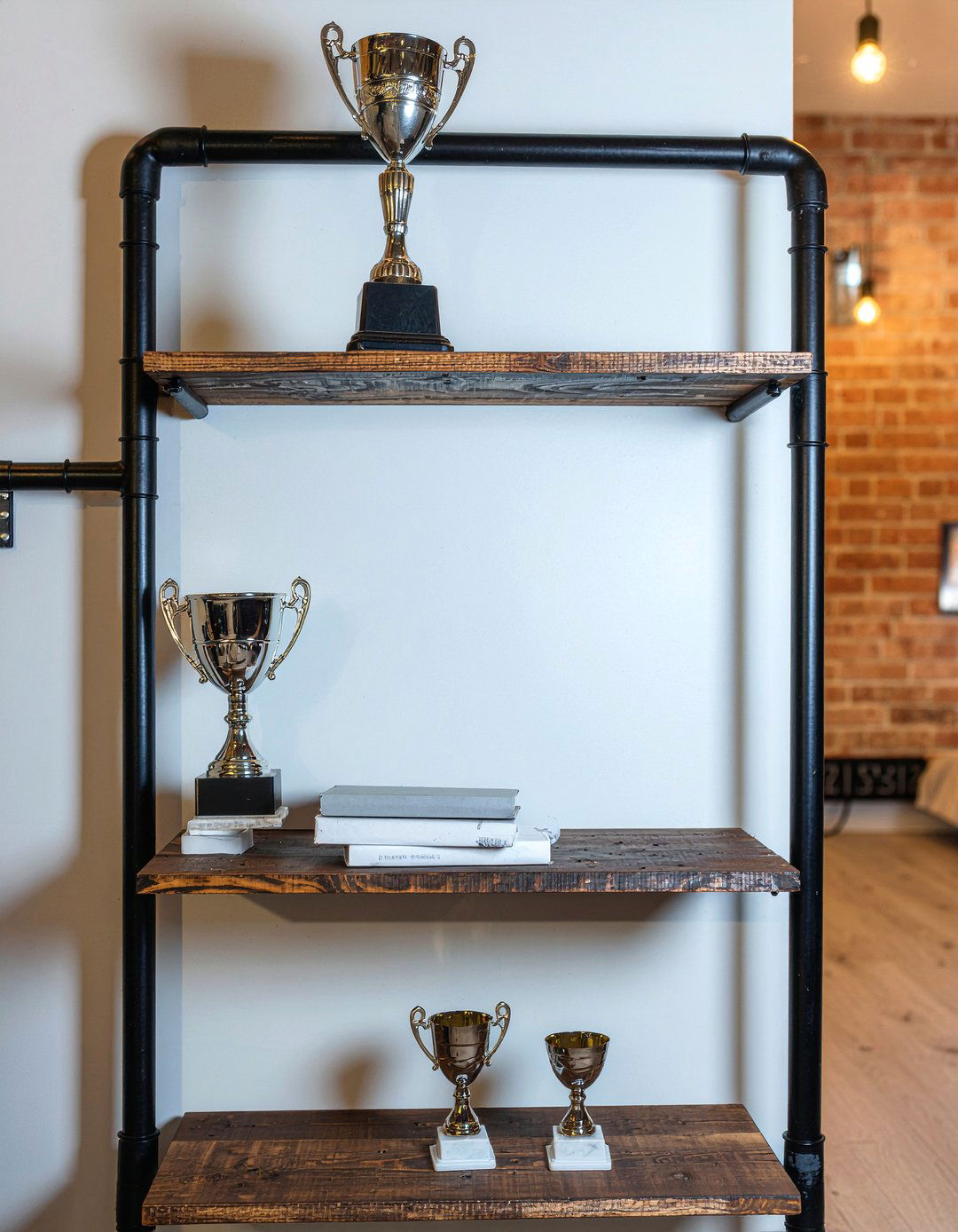 Industrial Pipe Trophy Shelf - 30 bedroom trophy display ideas