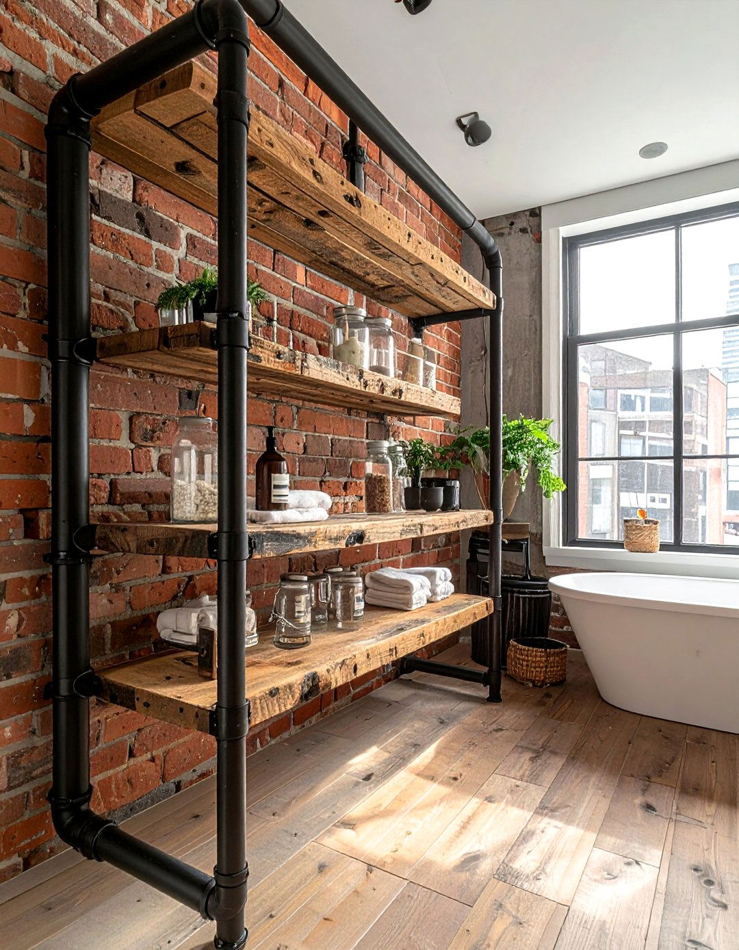 Industrial Pipe Wall Shelf - 30 bathroom upcycled ideas