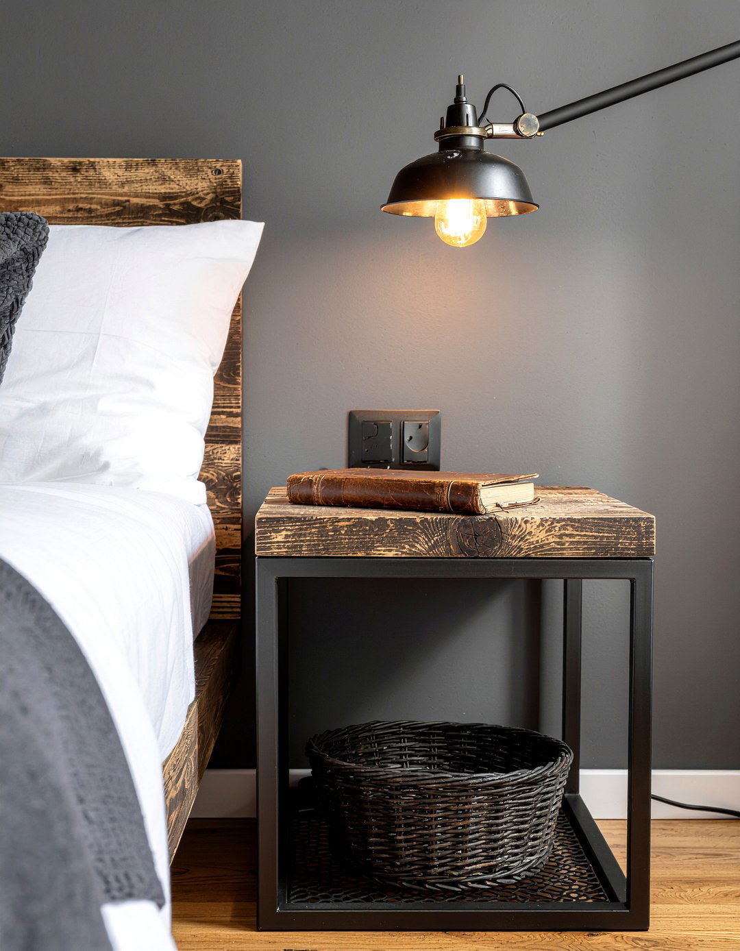 Industrial Pipe Wood Nightstand - 30 bedroom wall mounted nightstands