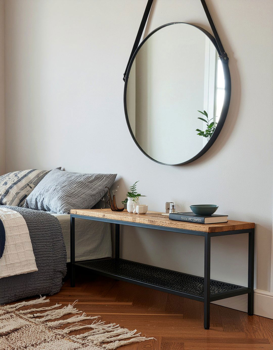 Industrial Round Mirror With Shelf - 30 bedroom round mirrors