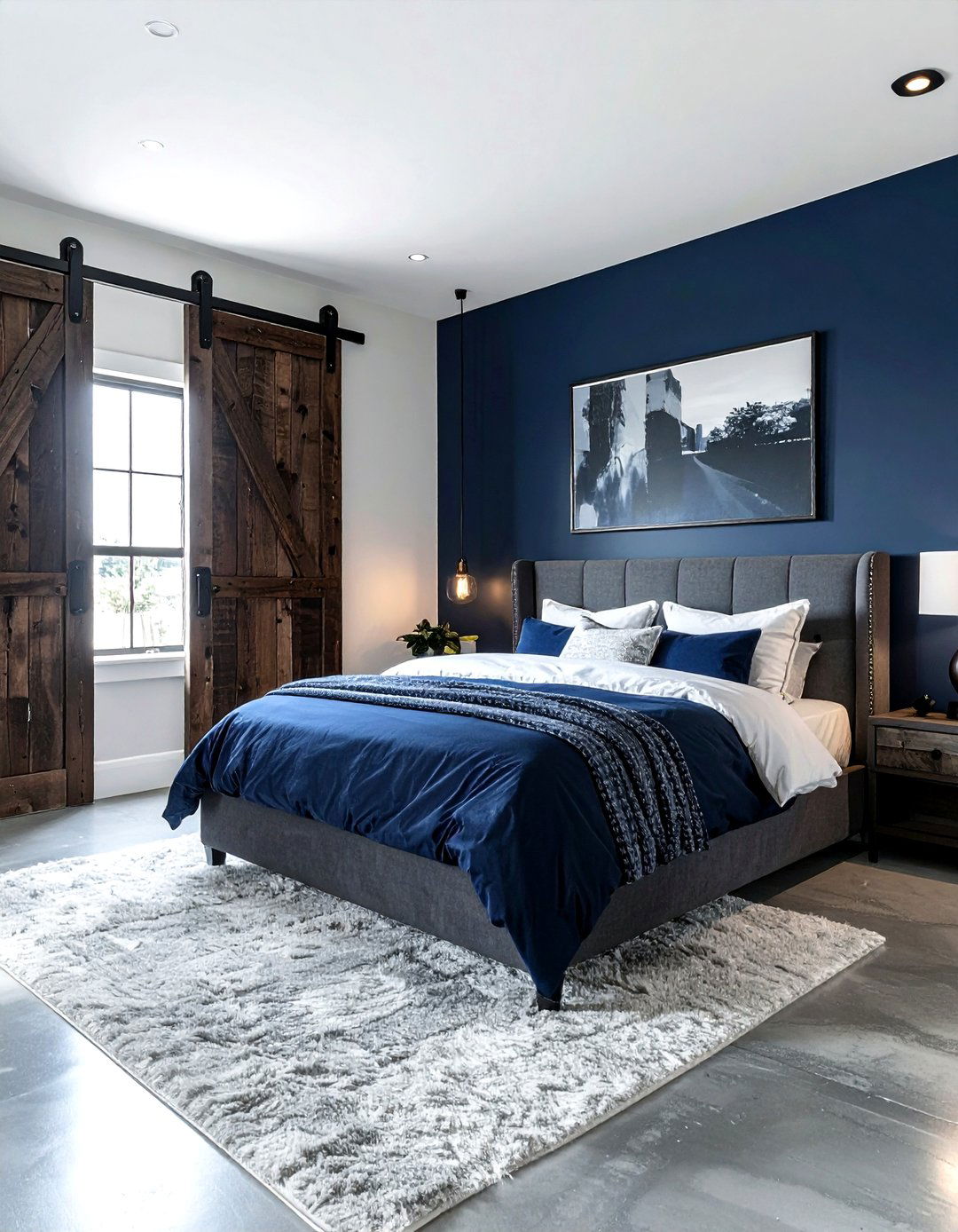 Industrial Sliding Barn Door Navy - 30 industrial navy bedroom ideas