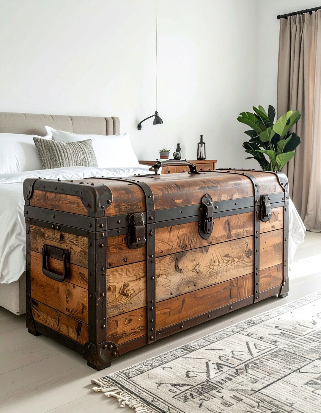Industrial Steamer Trunk Storage - 30 world traveler decor ideas