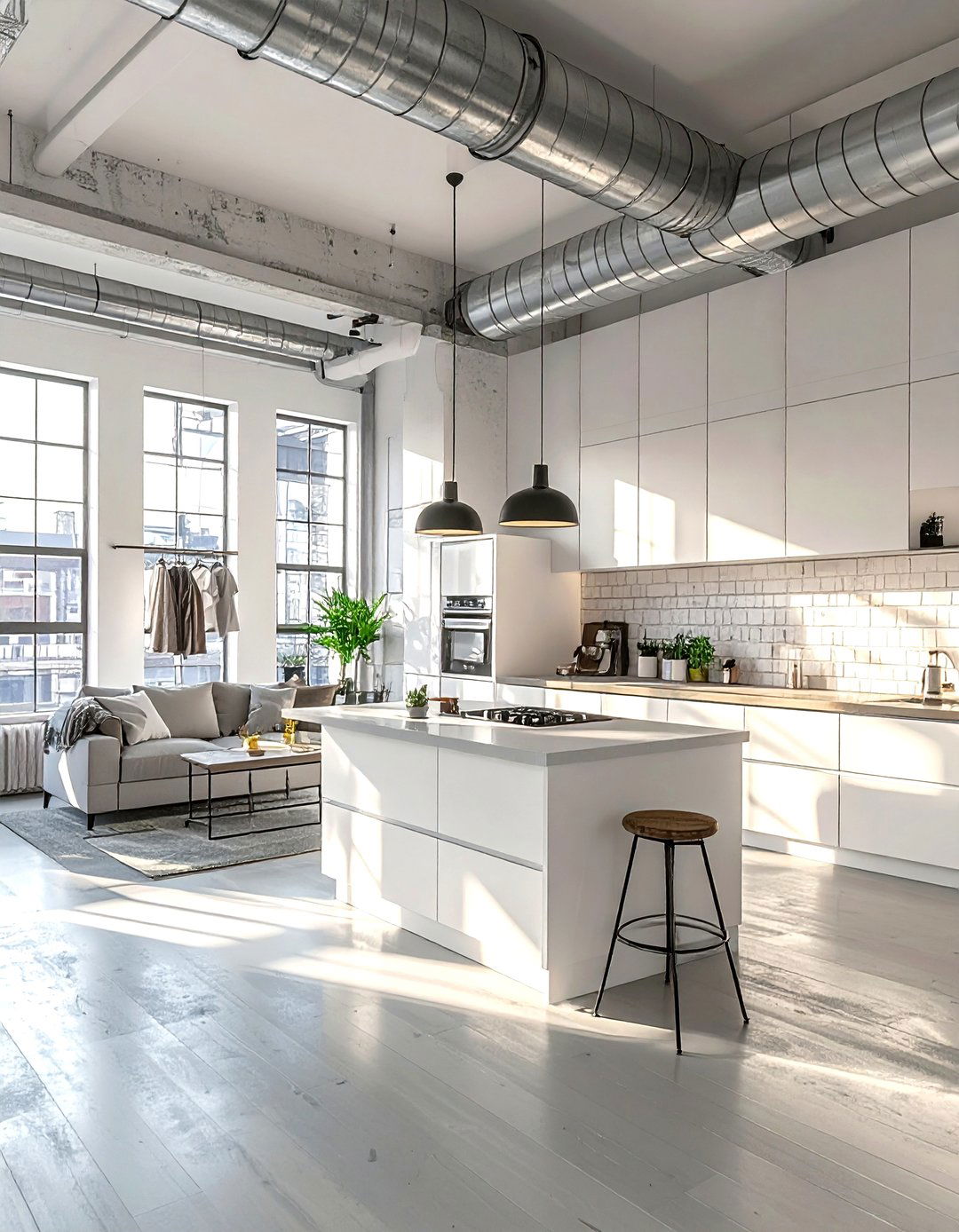 Industrial Studio Apartment - 30 industrial white living room ideas