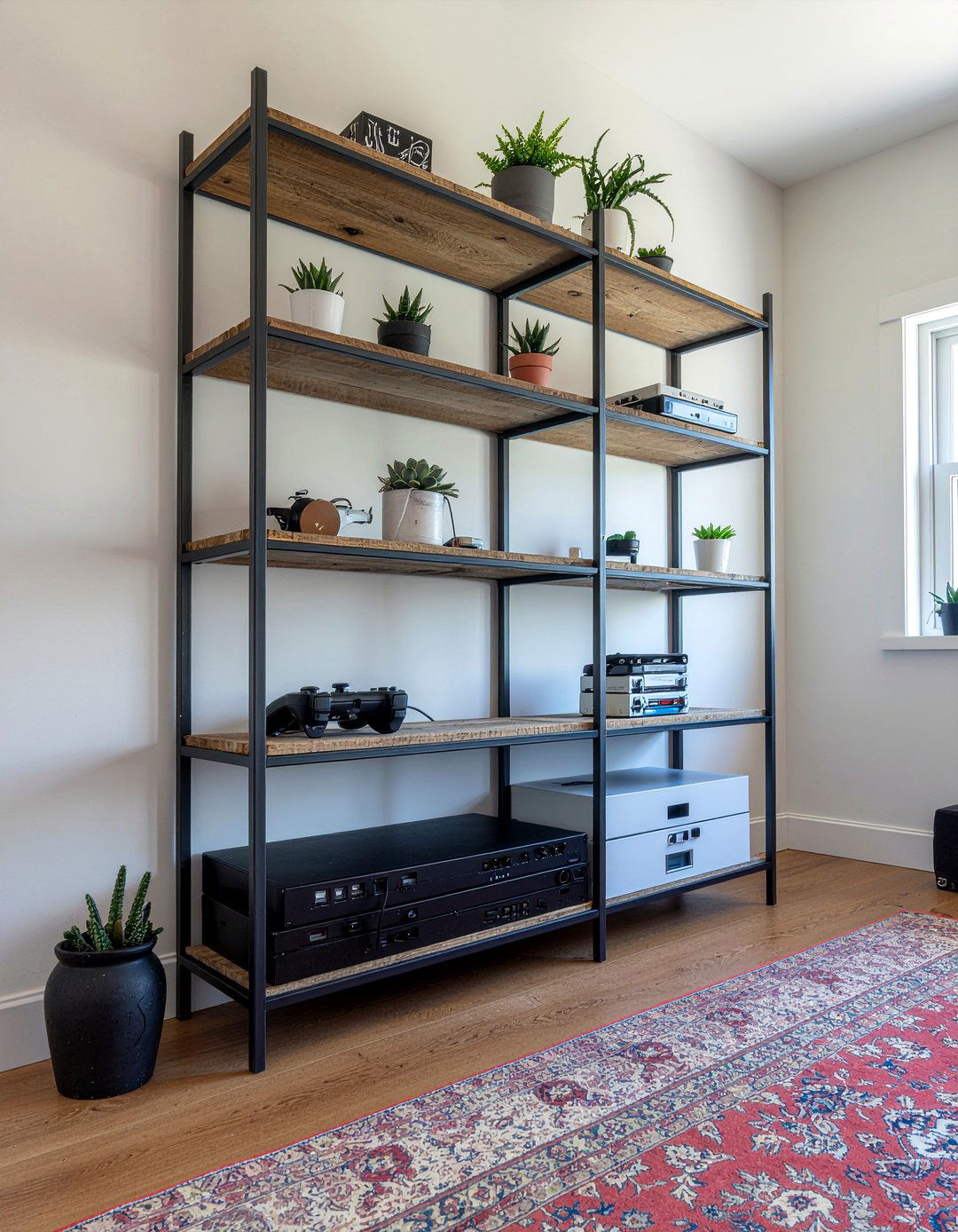 Industrial Style Bookshelf - 30 game room living room ideas