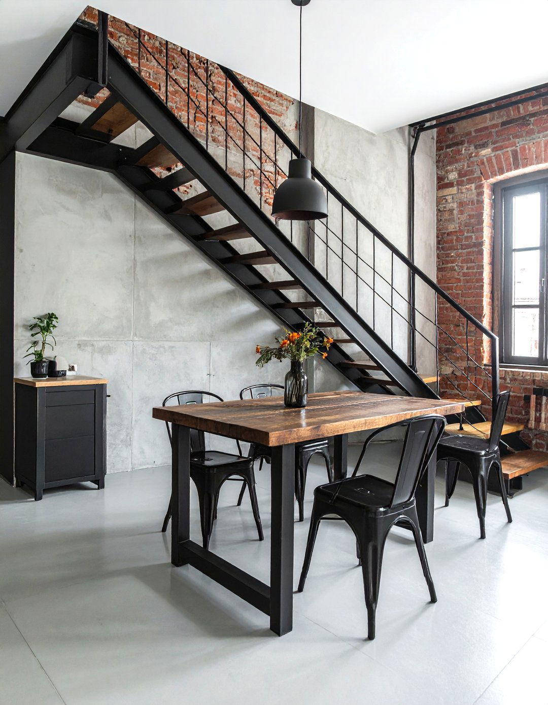 Industrial Style Dining - 30 under stairs dining ideas