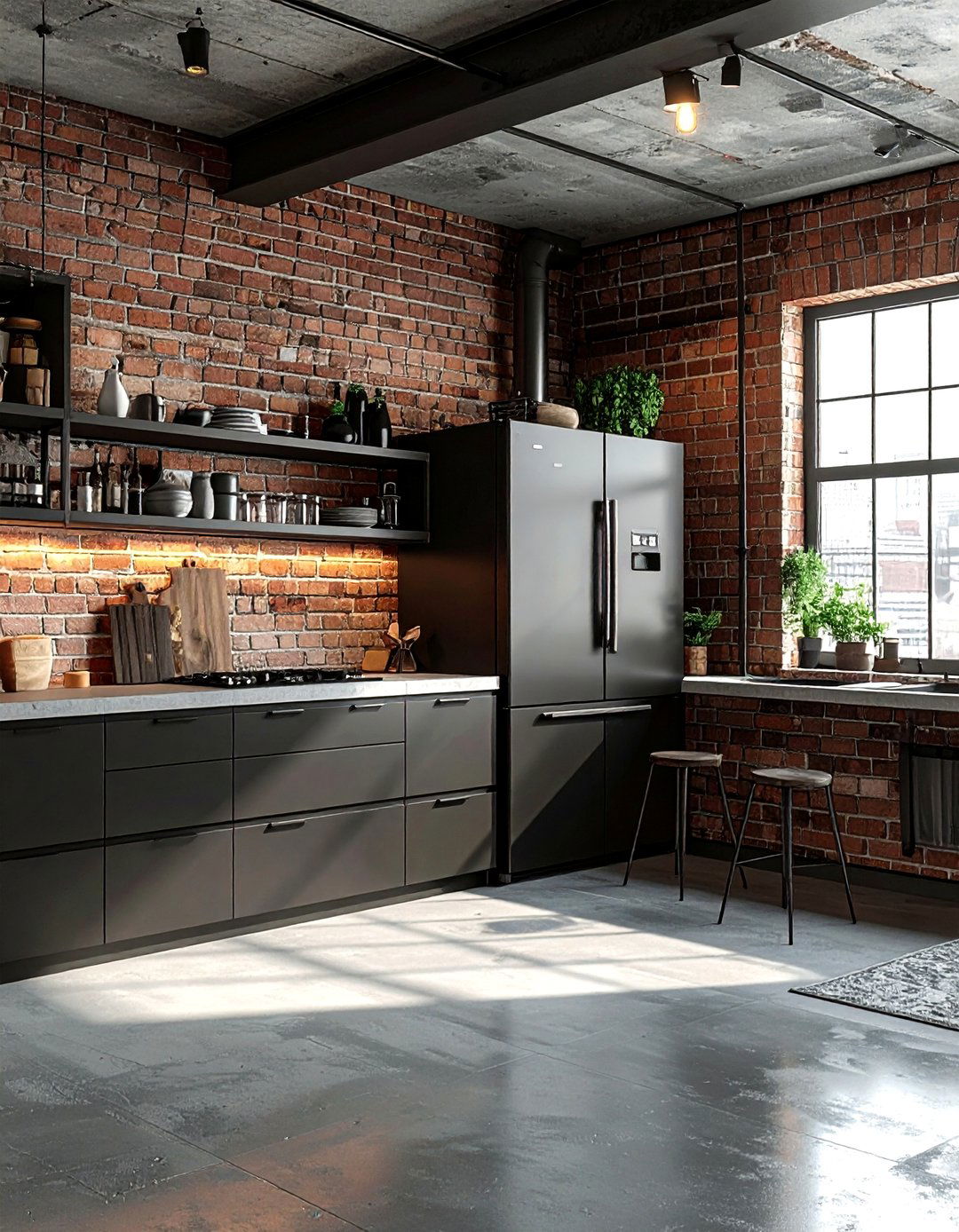 Industrial Style Kitchen - 30 counter depth refrigerator kitchen ideas