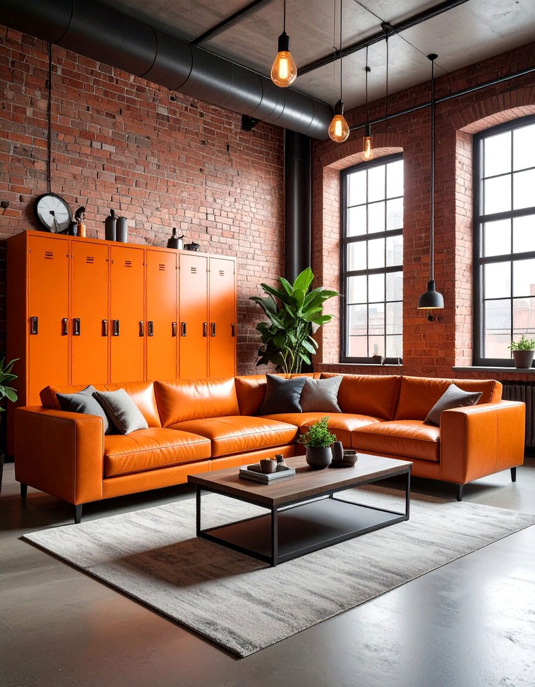 Industrial Style Orange Accents - 30 orange living room ideas