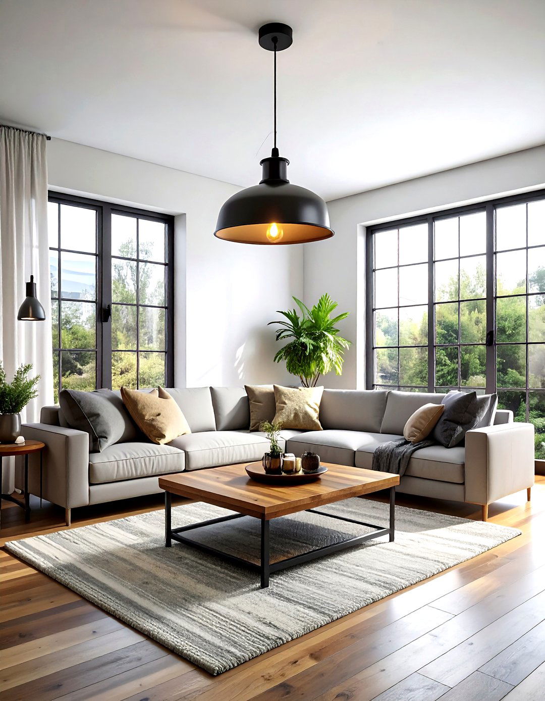 Industrial Style Pendant Light - 30 living room layered lighting ideas