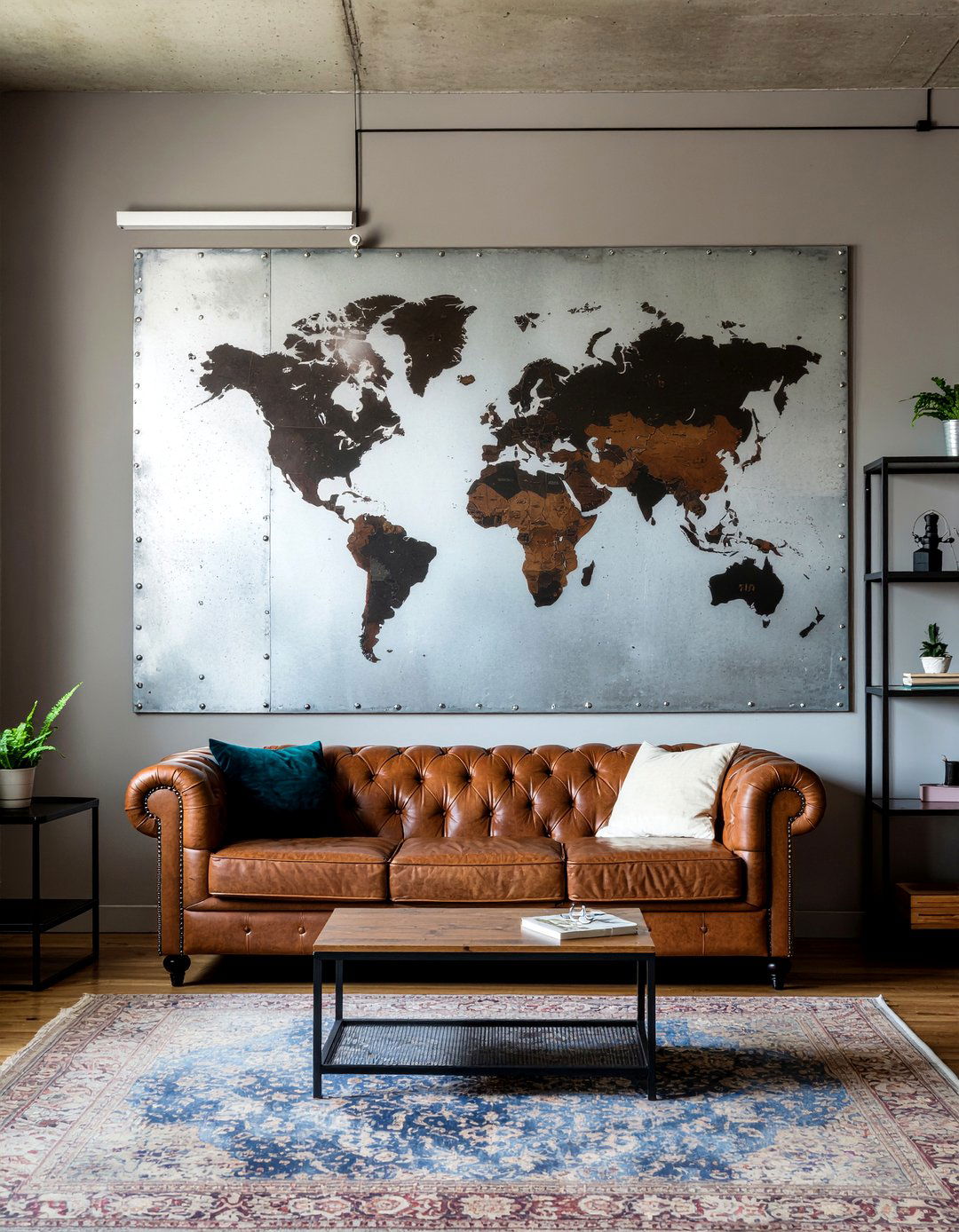 Industrial Style World Map - 30 world map living room ideas