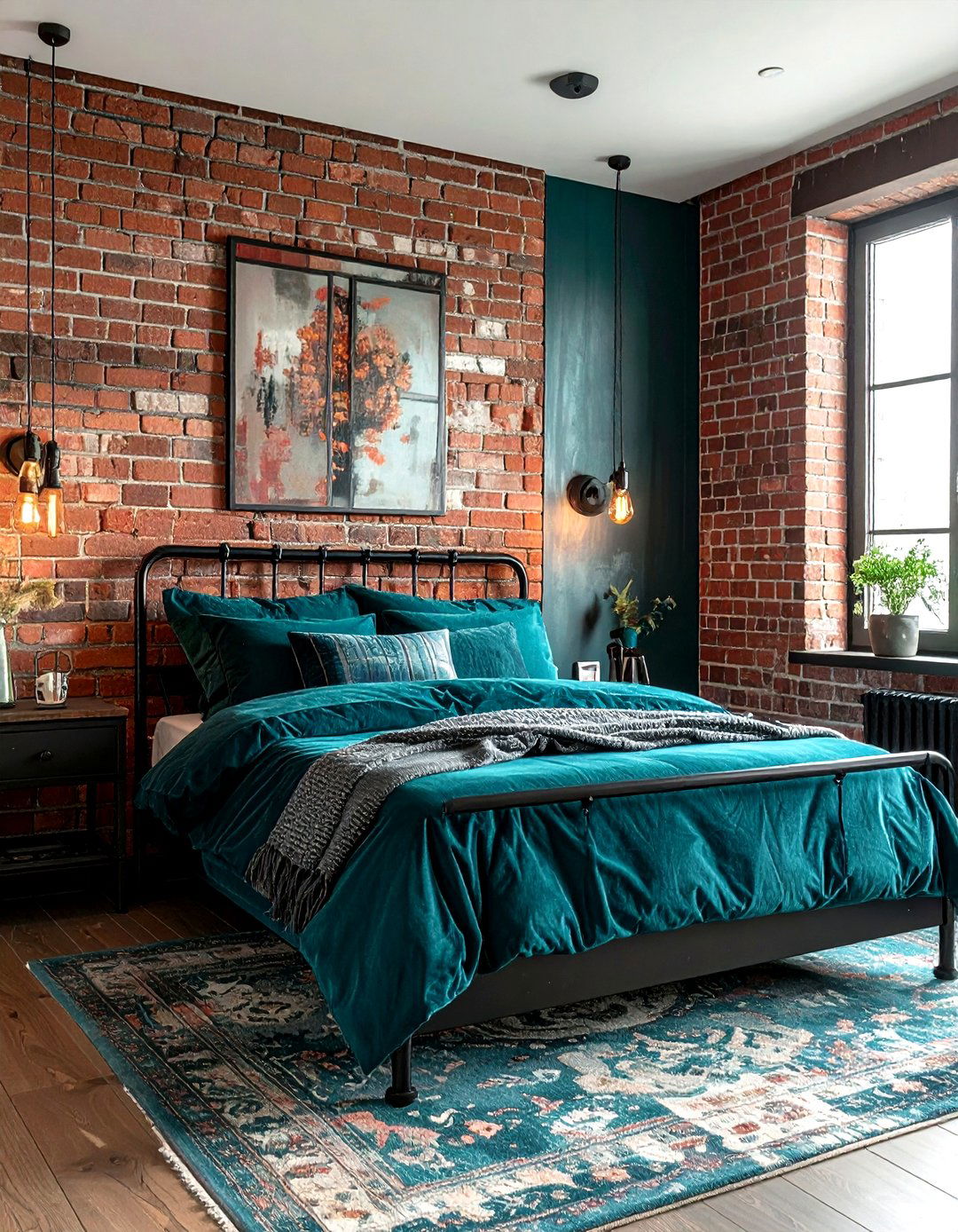 Industrial Teal Bedroom Brick Wall - 30 industrial teal bedroom ideas