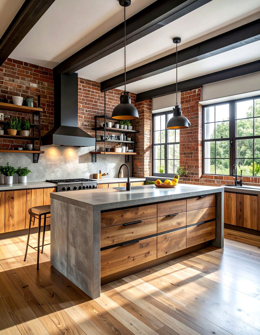 Industrial Walnut Kitchen With Concrete Elements - 30 walnut kitchen cabinet ideas