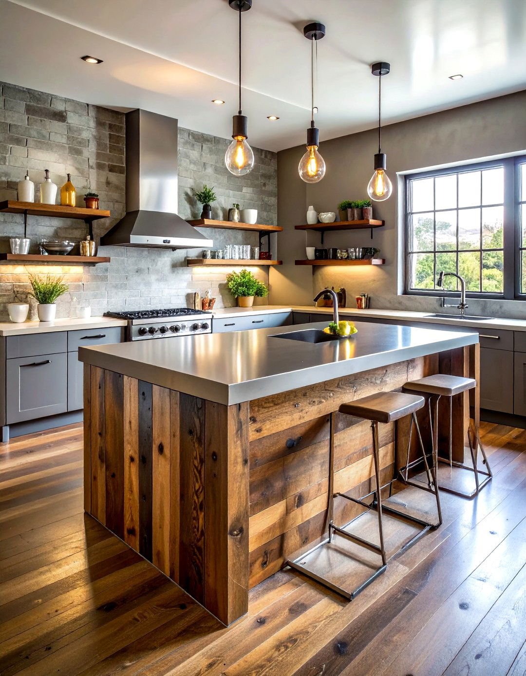 Industrial Waterfall Island - 30 waterfall kitchen island ideas