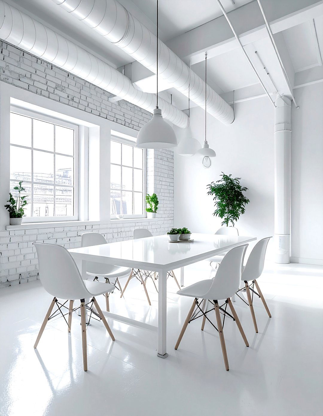 Industrial White Dining Room - 30 all white dining room ideas
