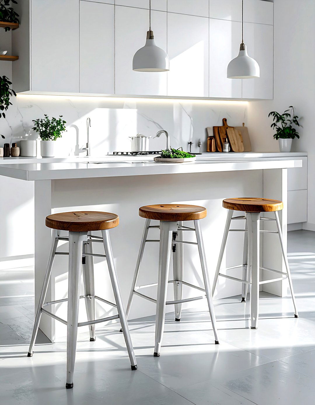 Industrial White Stools - 30 white kitchen furniture ideas