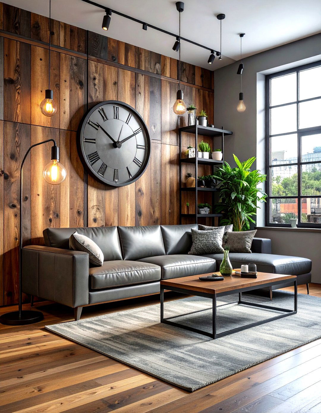 Industrial Wood Accent Wall - 30 living room plank wall ideas