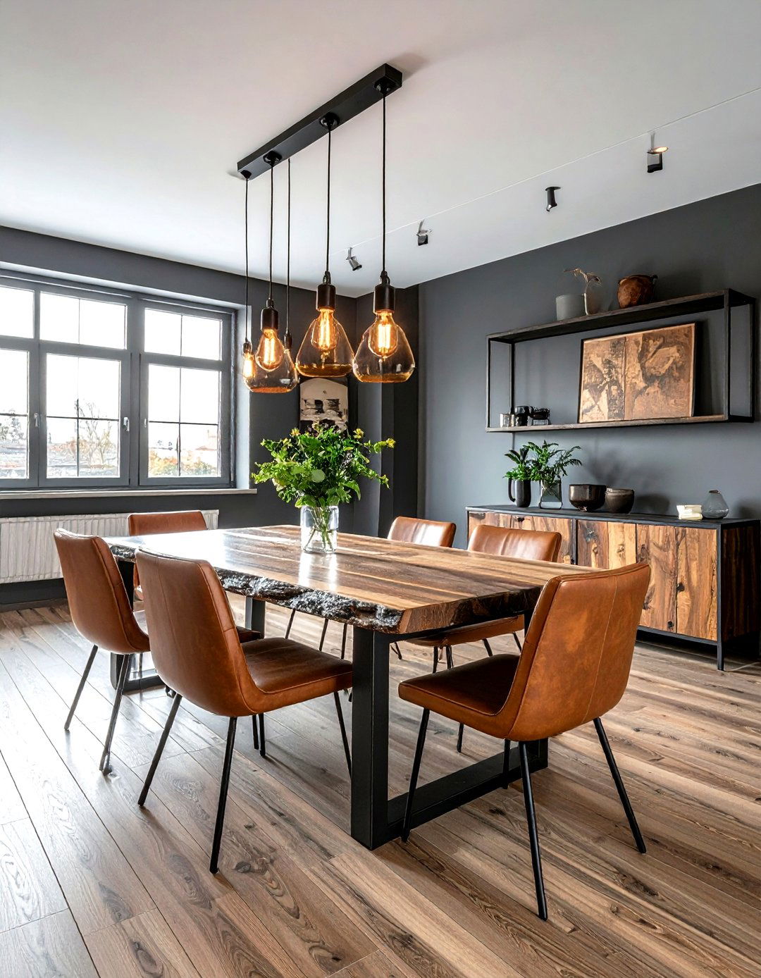 Industrial Wood And Metal Dining Room - 30 warm brown dining room ideas