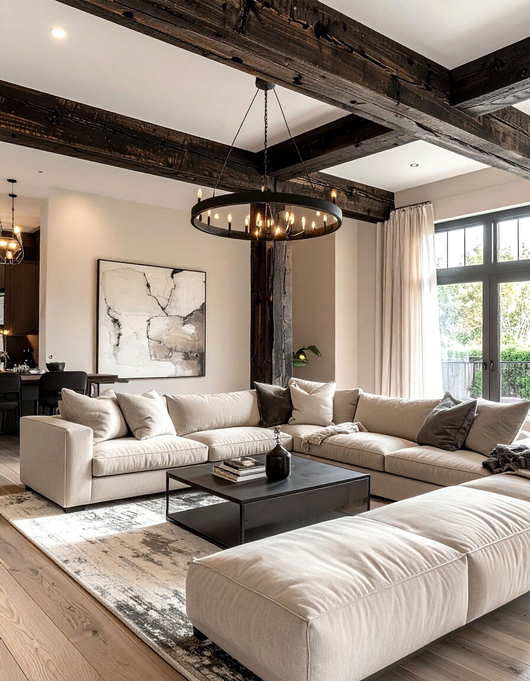 Industrial Wood Beams Beige Walls - 30 industrial beige living room ideas