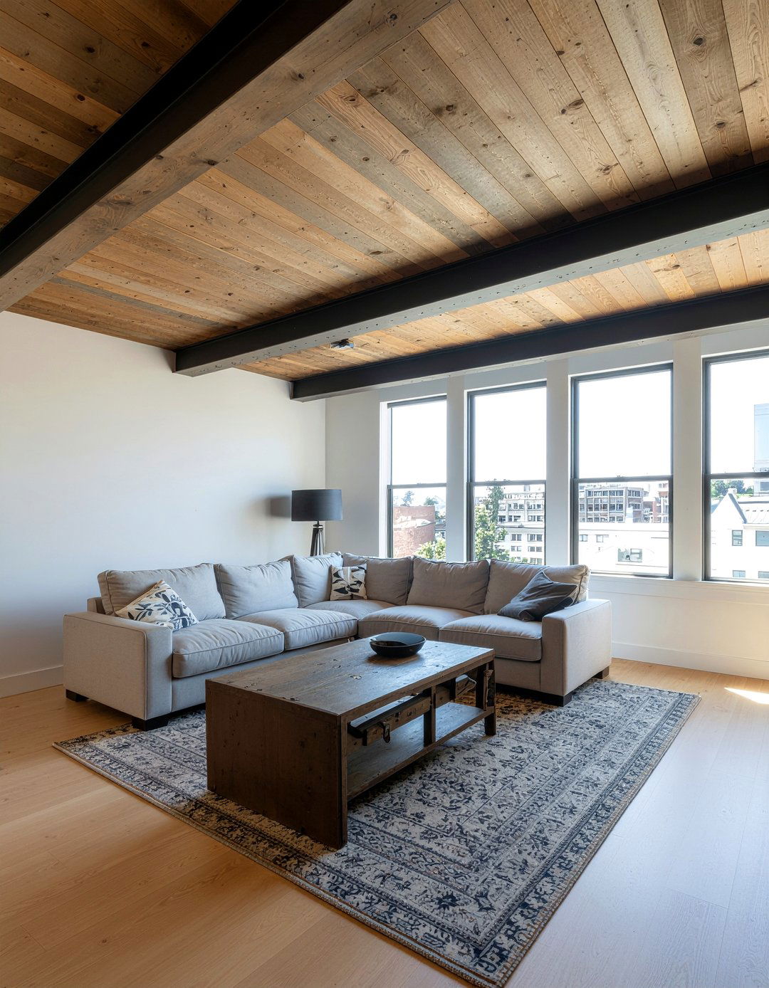 Industrial Wood Ceiling - 30 living room wood plank ceiling ideas