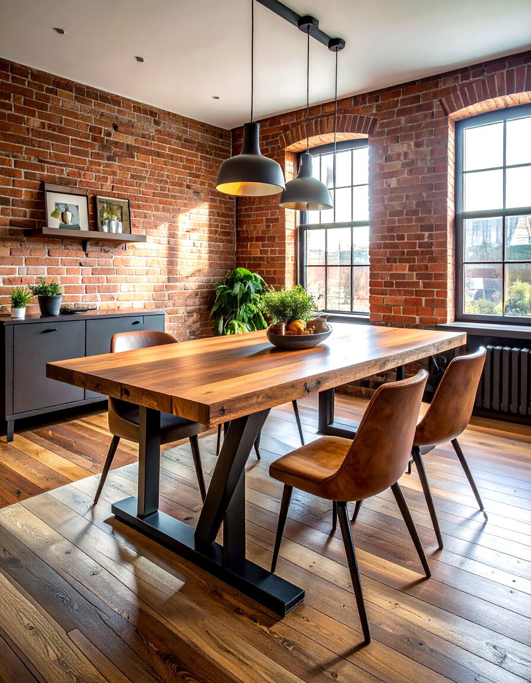 Industrial Wood Metal Table - 30 wood accent dining room ideas