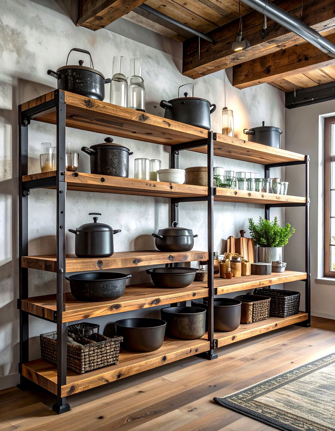 Industrial Wood Pipe Shelves - 30 dining room under bed storage ideas