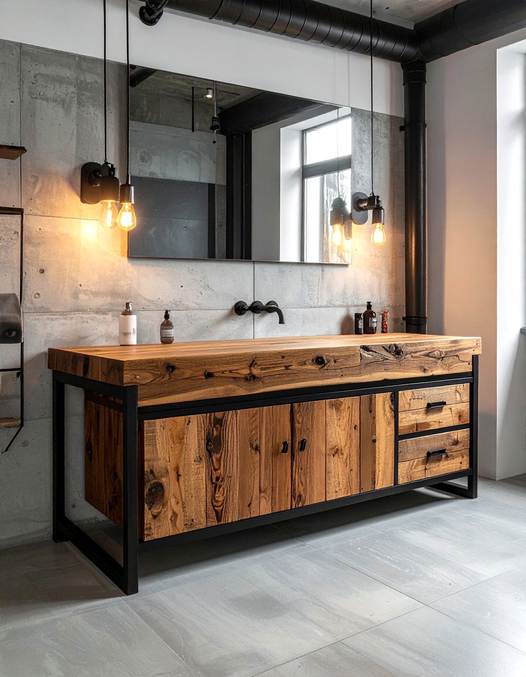 Industrial Wood Vanity - 30 wood vanity bathroom ideas