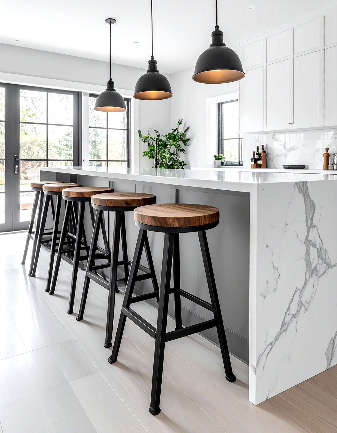 Industrial bar stools - 30 rustic farmhouse kitchen ideas