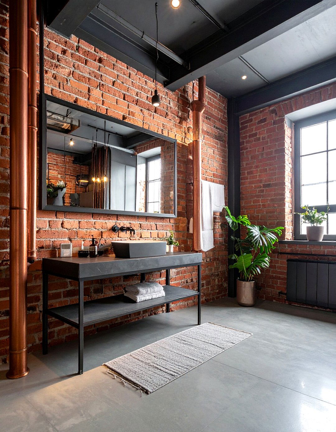 Industrial bathroom brick wall - 30 brick accent wall bathroom ideas