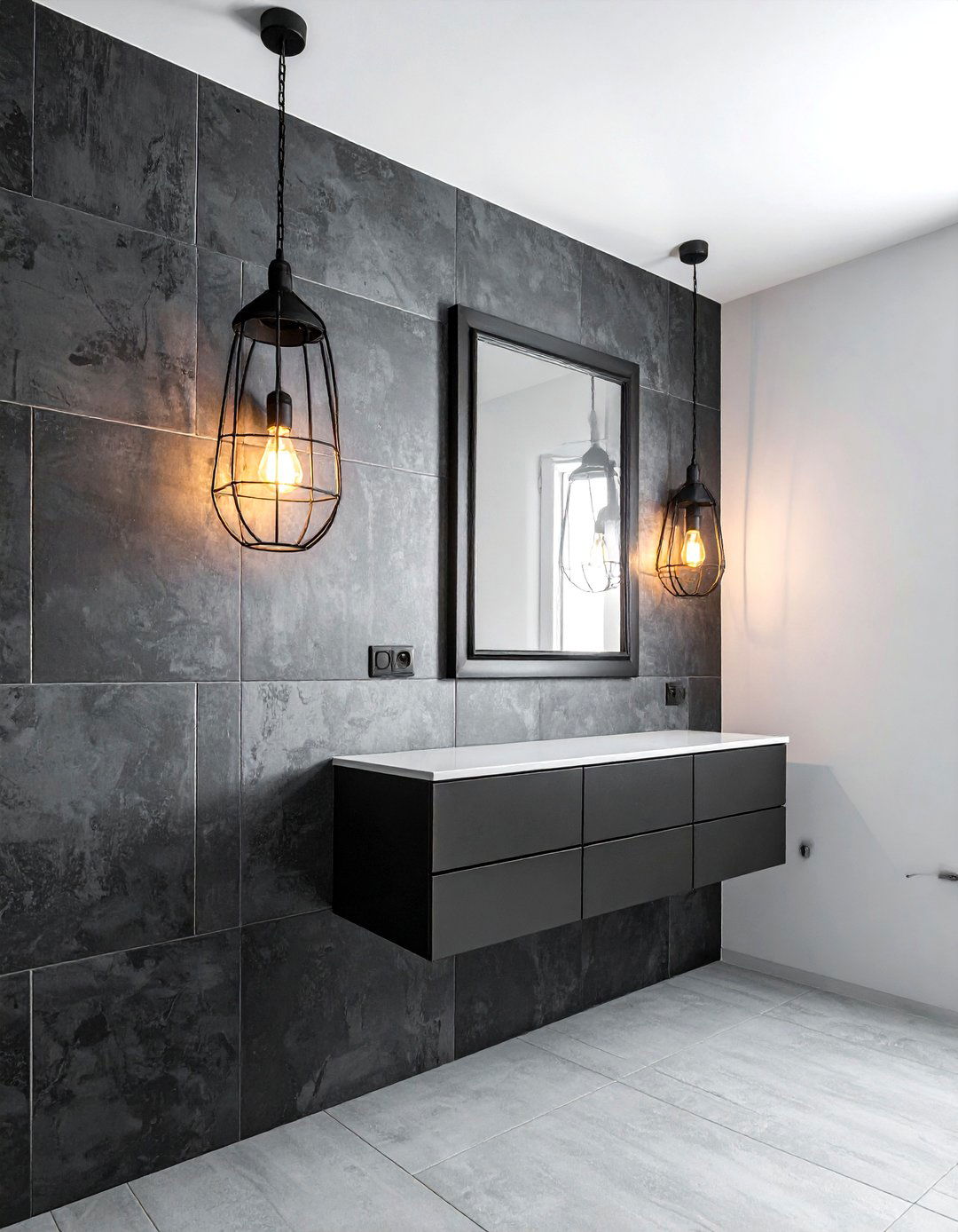 Industrial black bathroom lighting - 30 black bathroom decor ideas