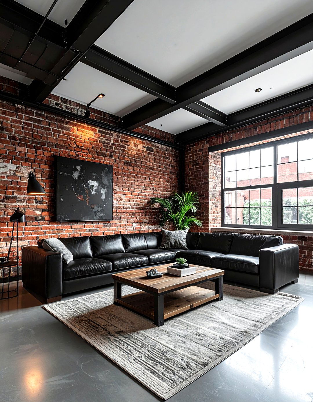Industrial black living room with brick - 30 modern black living room ideas