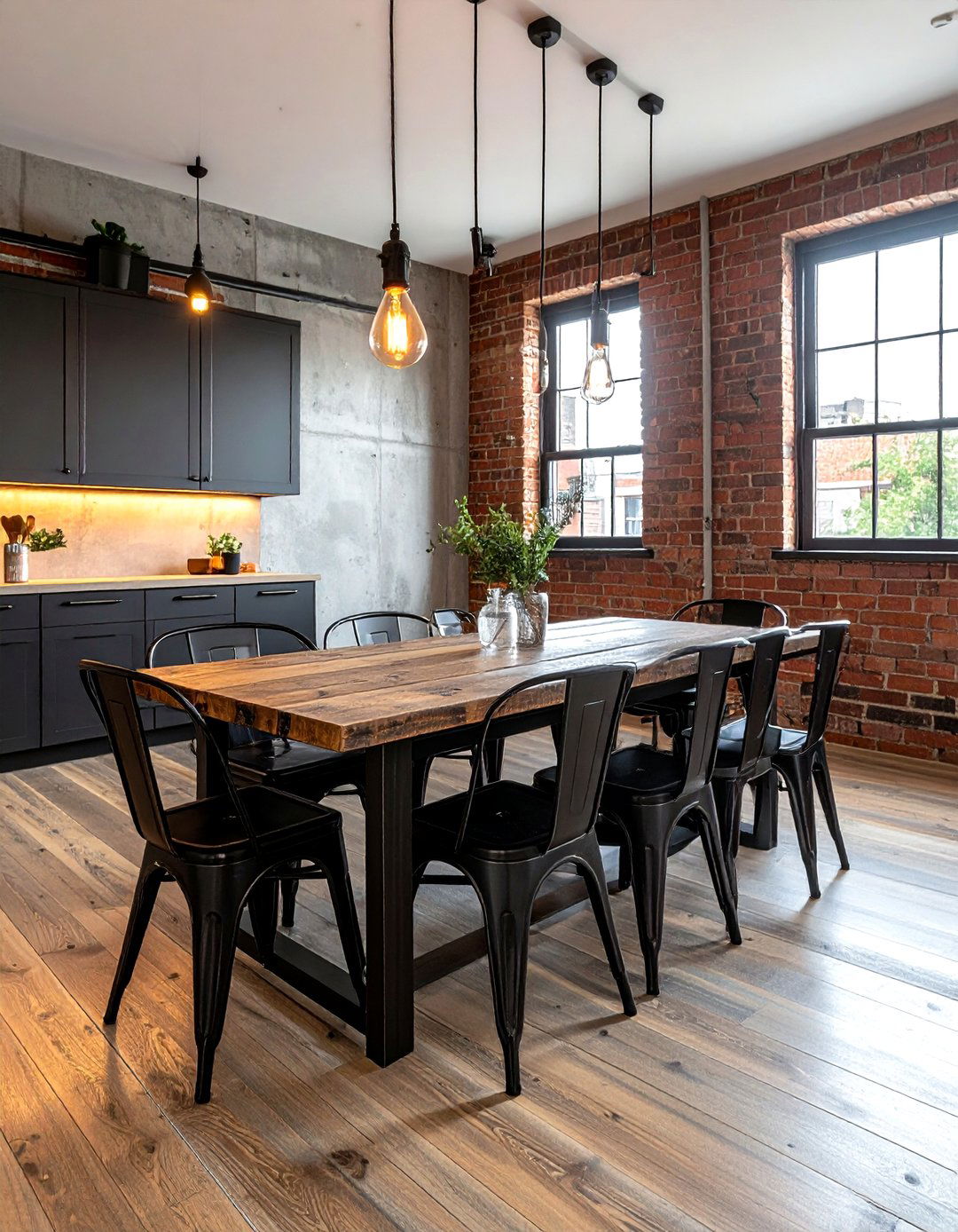 Industrial black metal dining set - 30 black dining room furniture ideas