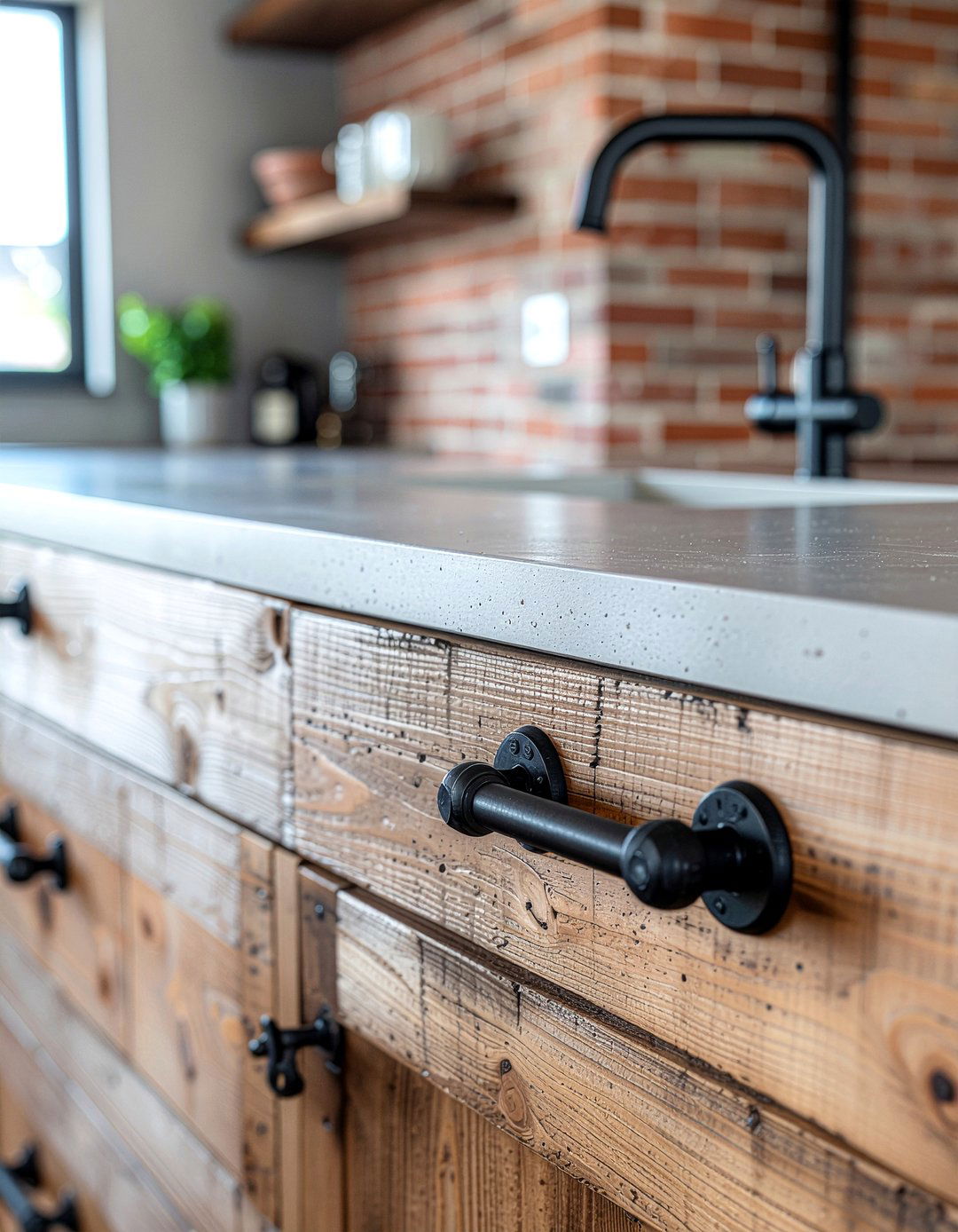 Industrial black pipe handles - 30 black kitchen hardware ideas