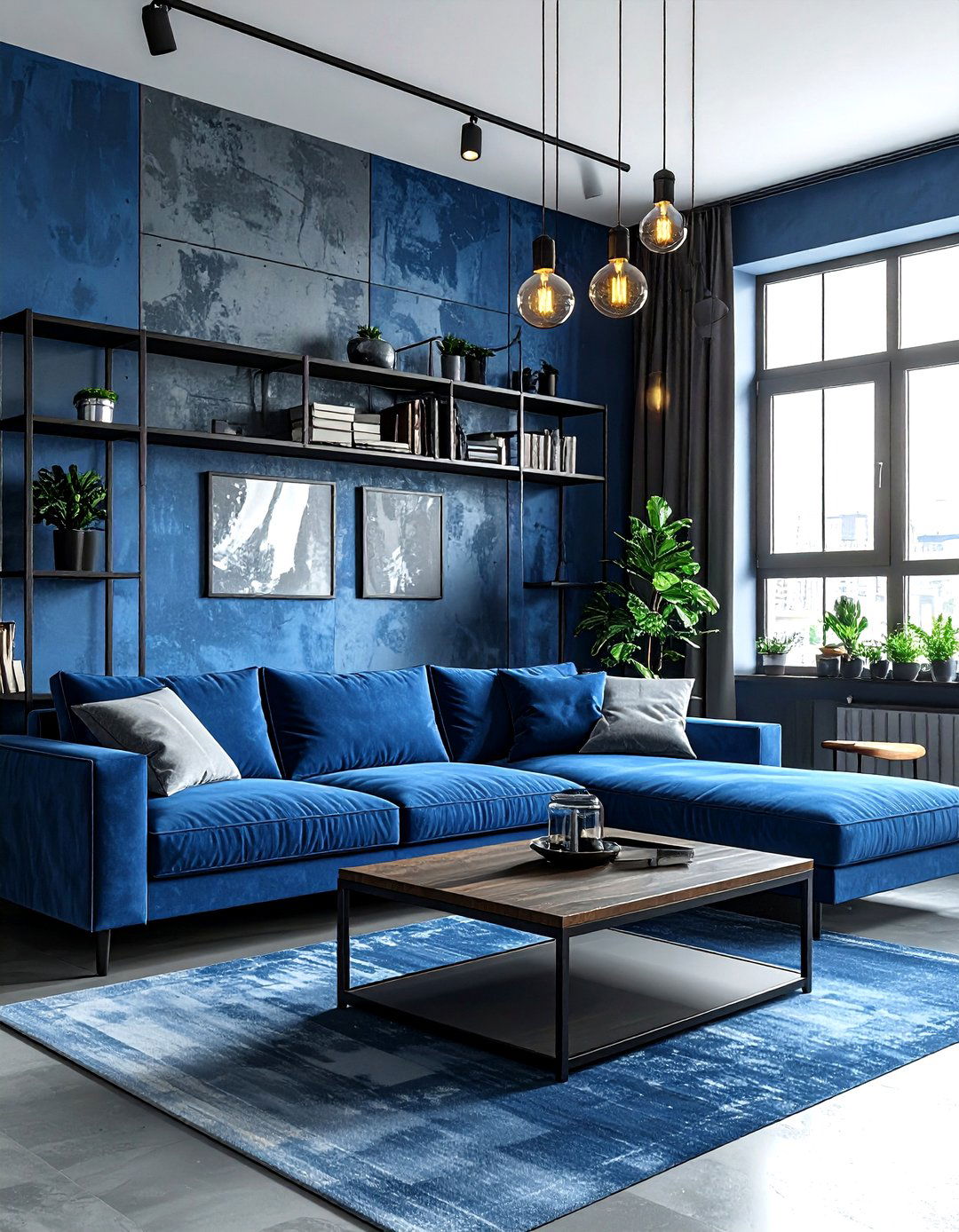 Industrial blue living room - 30 modern blue living room ideas