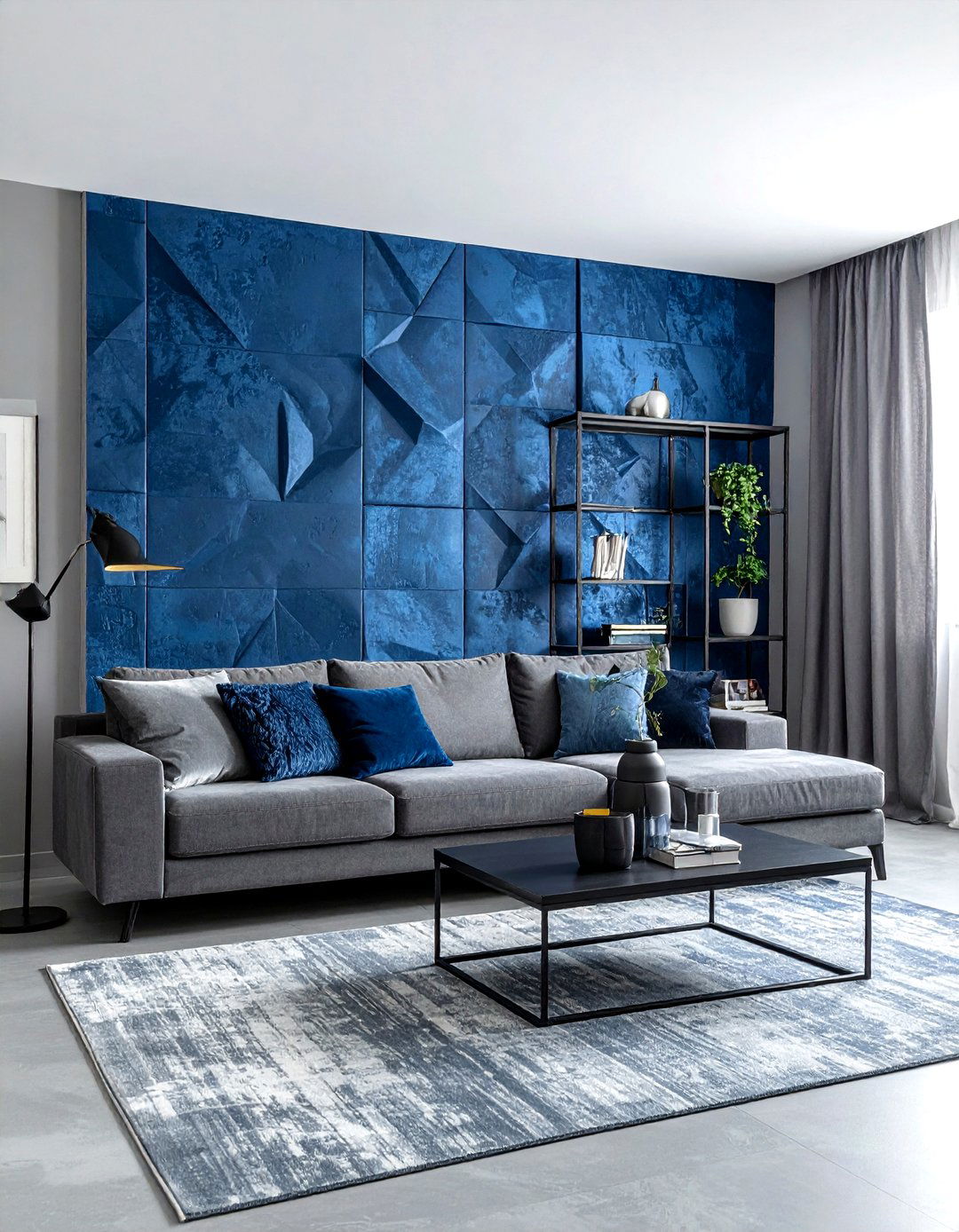 Industrial blue texture wallpaper living room - 30 industrial blue living room ideas