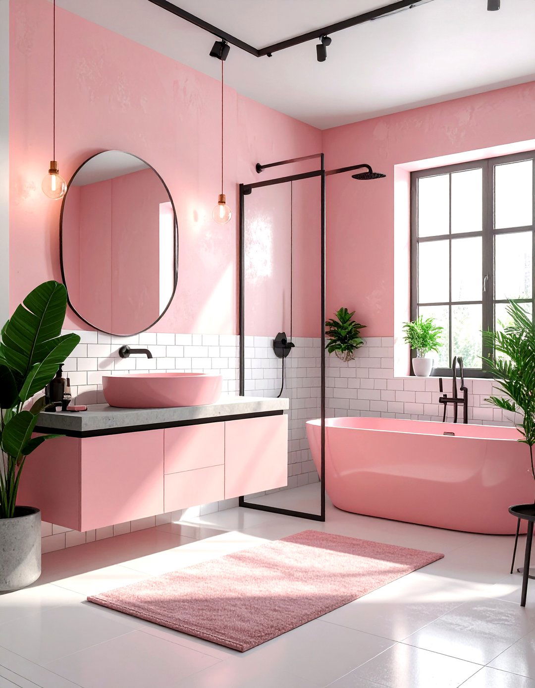 Industrial blush bathroom - 30 blush and white bathroom ideas