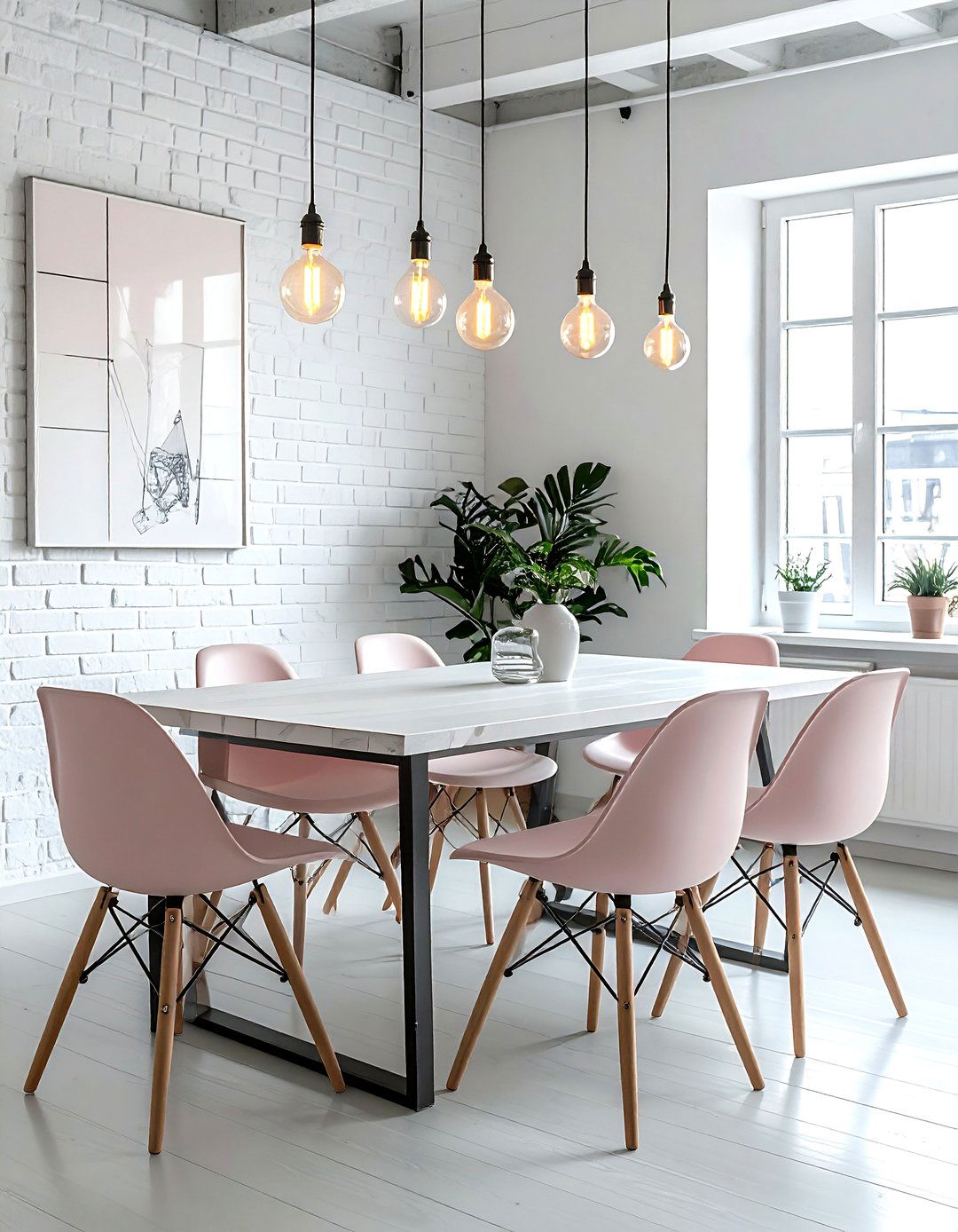 Industrial blush white dining - 30 blush and white dining room ideas