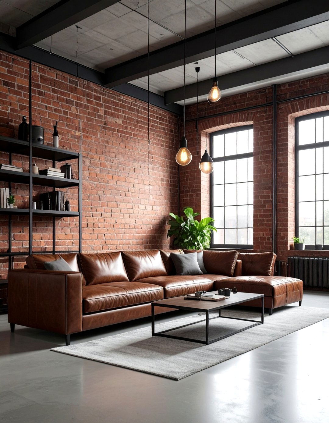 Industrial brown brick wall - 30 brown living room ideas