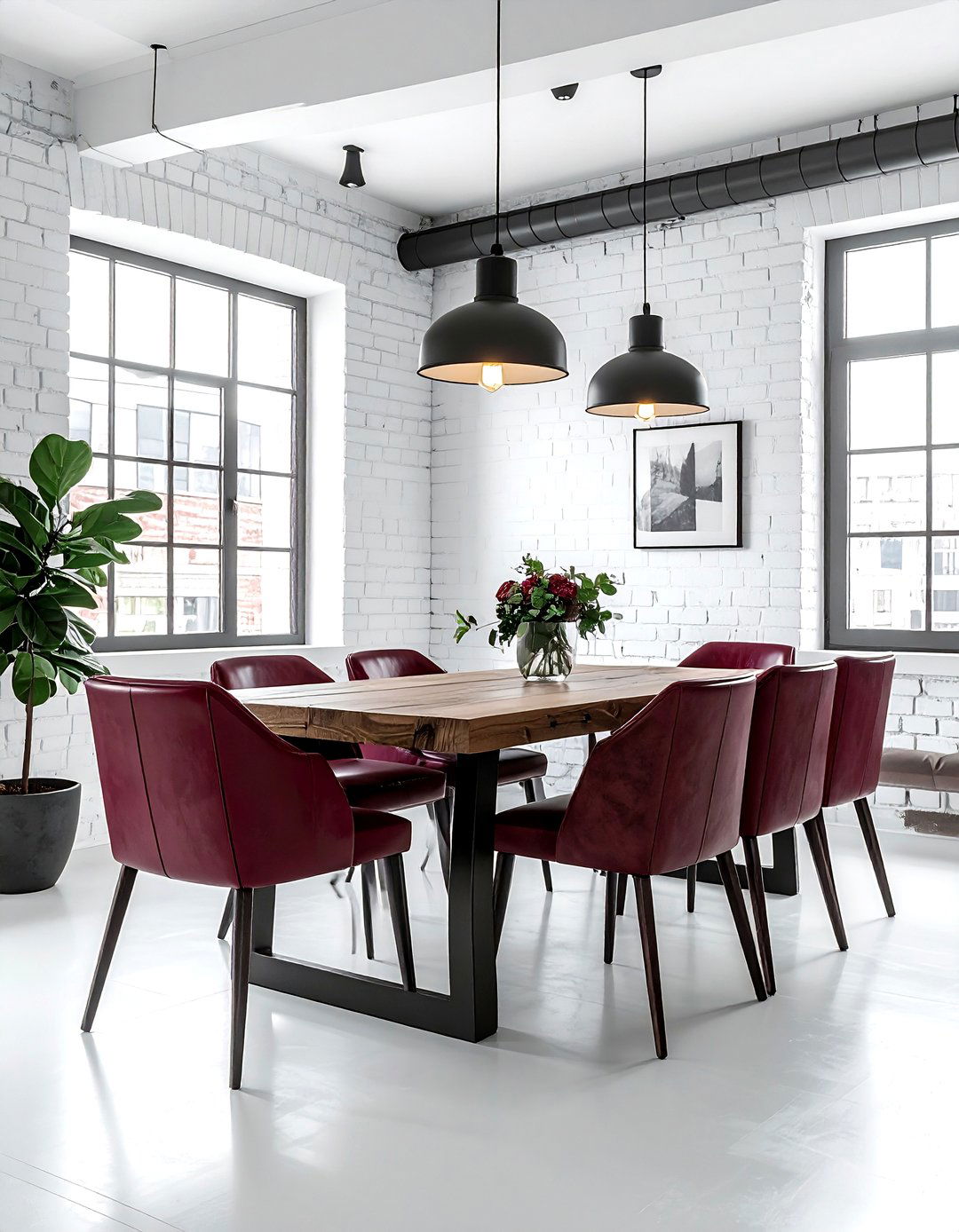 Industrial burgundy and white dining room - 30 burgundy and white dining room ideas