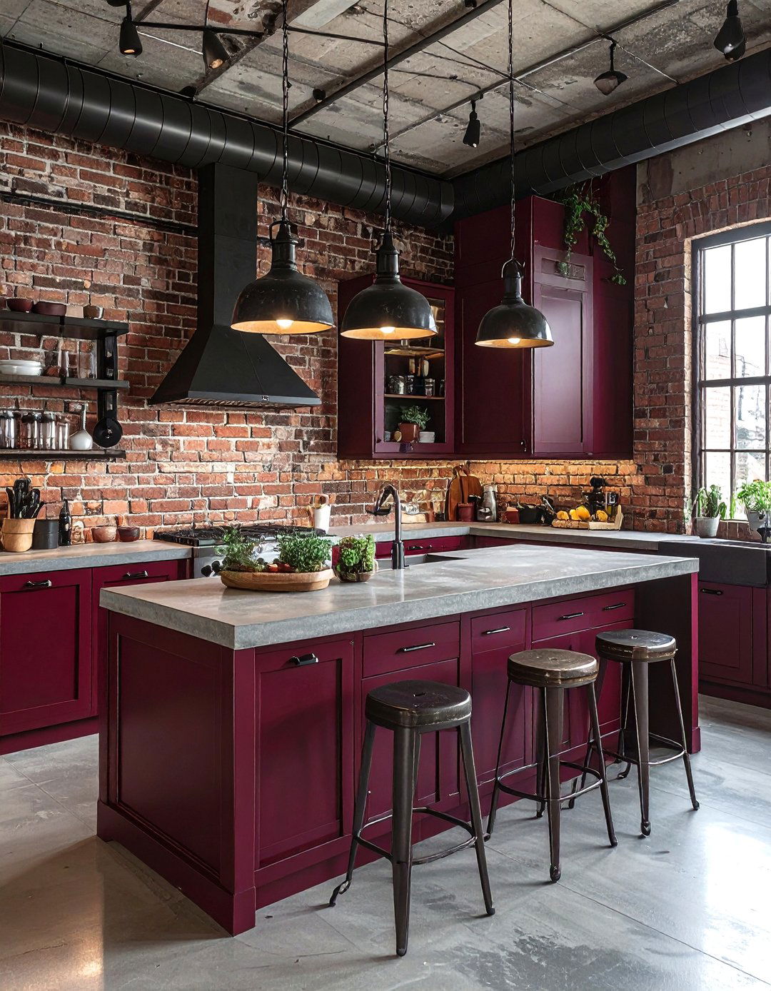 Industrial burgundy kitchen - 30 burgundy kitchen ideas