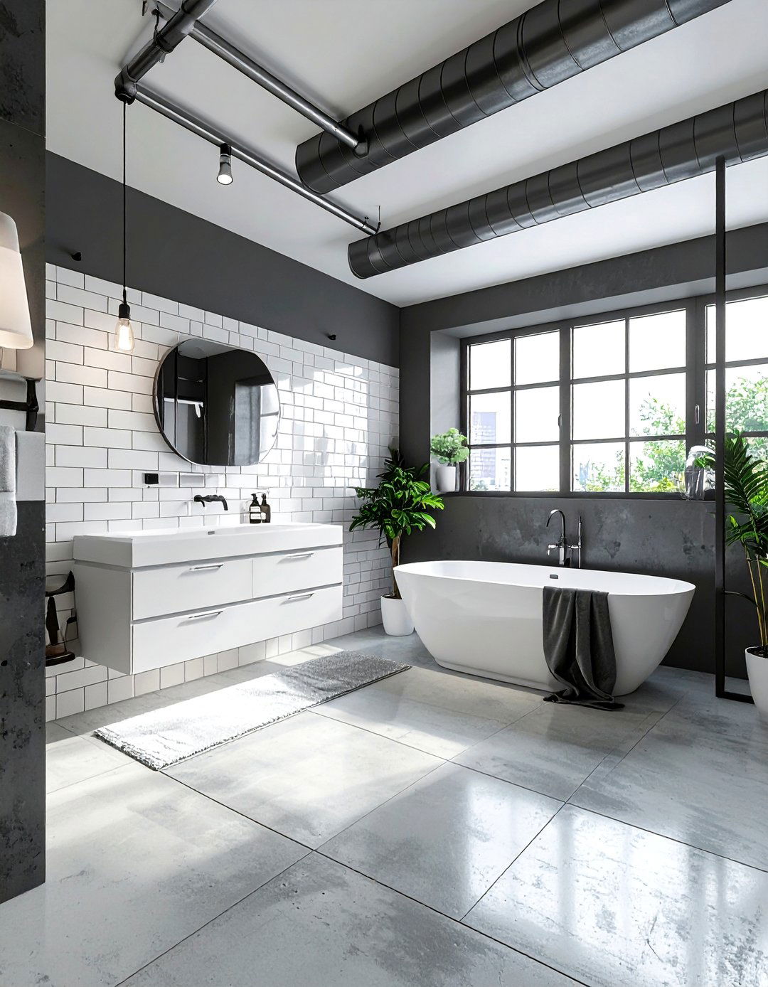 Industrial charcoal and white bathroom - 30 charcoal and white bathroom ideas