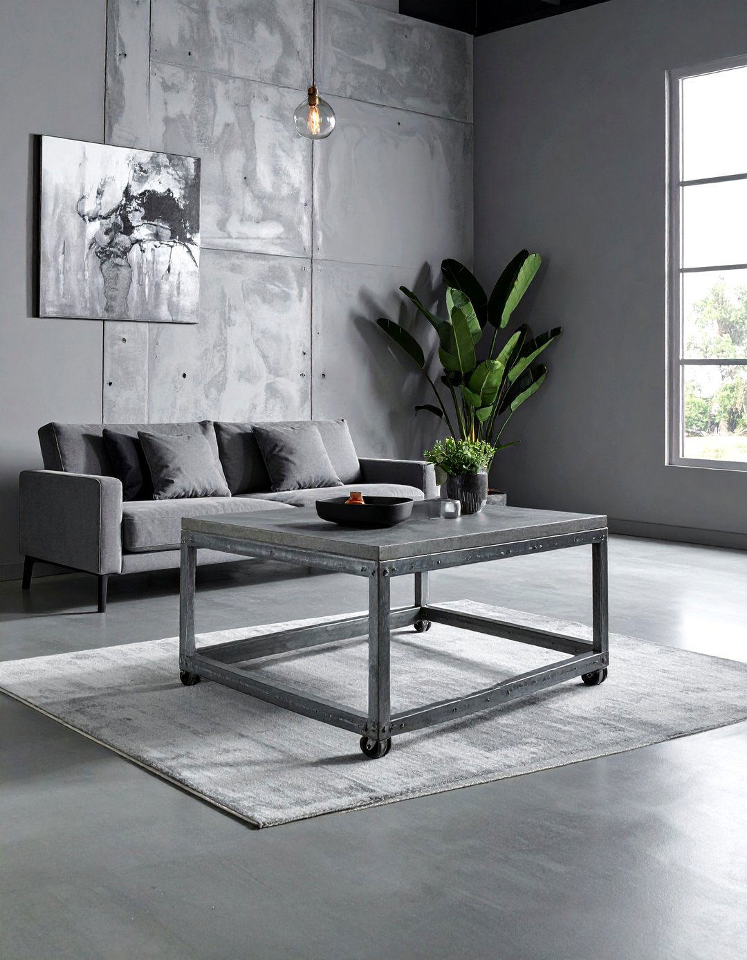 Industrial coffee table grey room - 30 industrial grey living room ideas