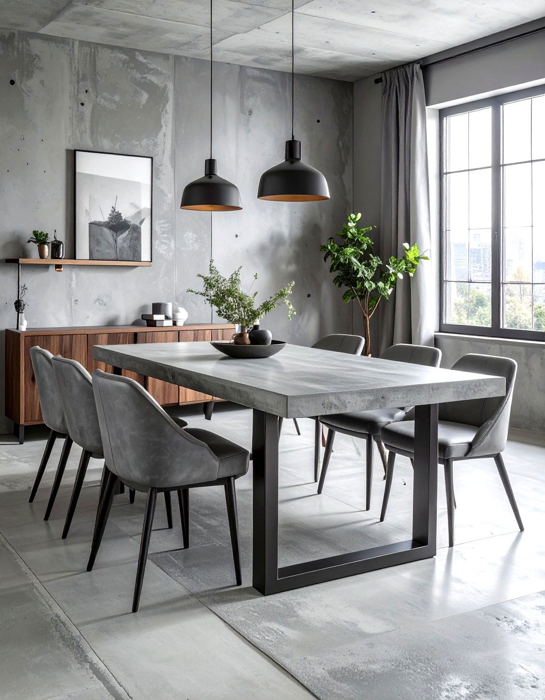 Industrial concrete dining room set - 30 grey dining room furniture ideas