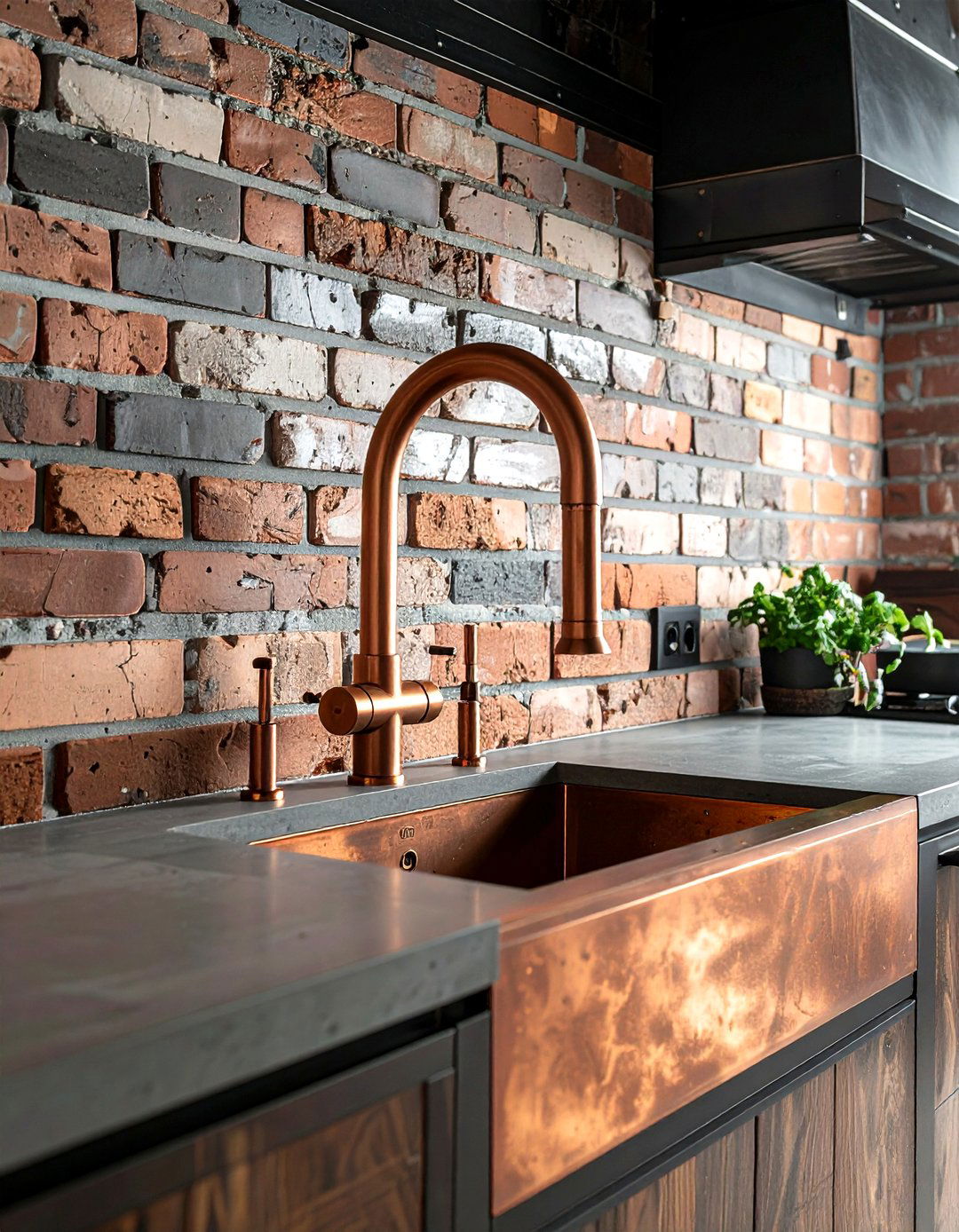 Industrial copper faucet with exposed pipes - 30 copper kitchen faucet ideas