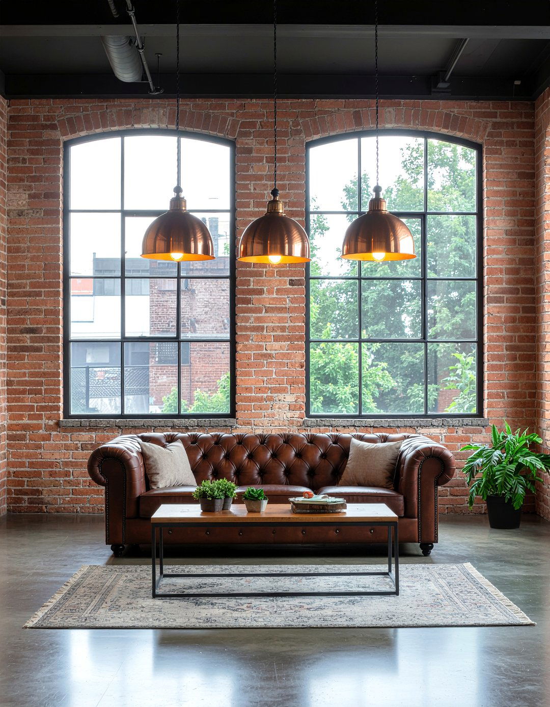 Industrial copper lighting - 30 copper accent living room ideas