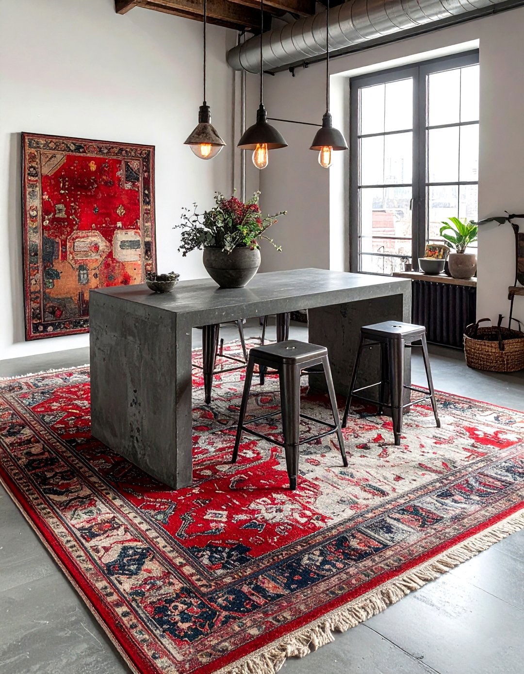 Industrial dining room vintage rug - 30 vintage rug dining room ideas
