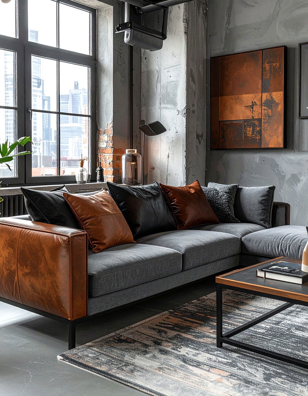 Industrial faux leather pillows - 30 pillow mix ideas